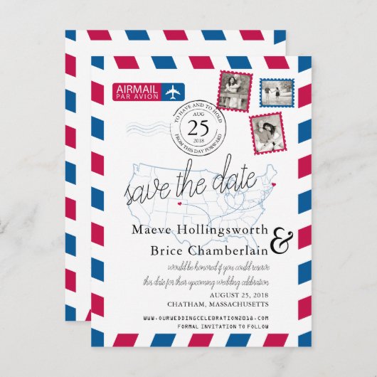 コロラド州とケープコッド航空便が日程を保存 案内ポストカード (正面/裏面)