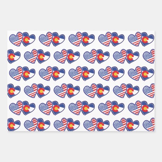 コロラド州と米国国旗のハート ラッピングペーパーシート (正面)