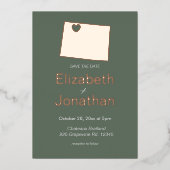 コロラド州のマップ宛先ウェディング日付の保存 箔招待状 (正面)
