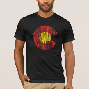 コロラド州の州の旗の木製の穀物のデンバー愛 Tシャツ
