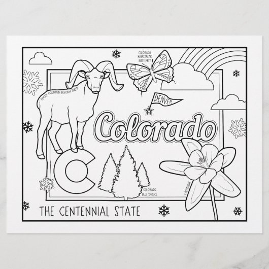 コロラド州の形状とファクトの色付けページ チラシ (正面)