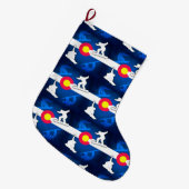 コロラド州の旗のグランジなスノーボーダーの休日のストッキング ラージクリスマスストッキング (正面 (吊り時))