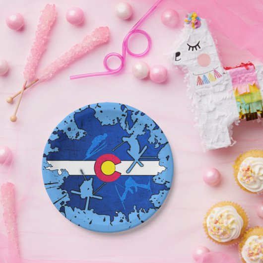 コロラド州の旗のスキー（ばちゃばちゃ）跳ねるの紙皿 ペーパープレート (パーティー)