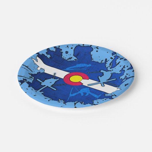 コロラド州の旗のスキー（ばちゃばちゃ）跳ねるの紙皿 ペーパープレート (アングル)