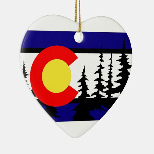 コロラド州の旗の木のシルエット セラミックオーナメント (右)