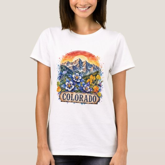 コロラド州の水彩画風の山々 PNG ステートデザイン Tシャツ (正面)