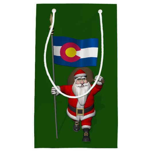 コロラド州の紋章を付けたサンタクロース スモールペーパーバッグ (正面)