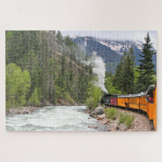 コロラド州の蒸気機関車、川、山 ジグソーパズル