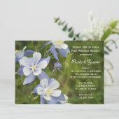 コロラド州の青いコロンビアの花をフィーチャーした結婚式後ブライド&グルームの朝食会 招待状 (スタンド正面)