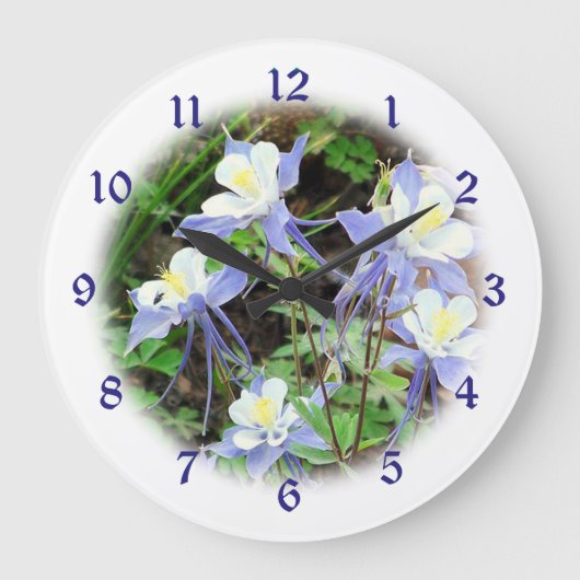 コロラド州の青オダマキ(植物)のヴィグネット ラージ壁時計 (正面)