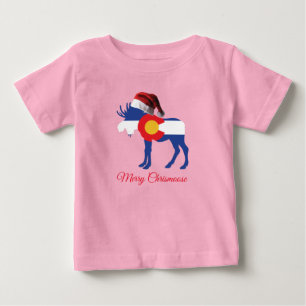 コロラド州サンタクロース帽をかぶったムース ベビーTシャツ