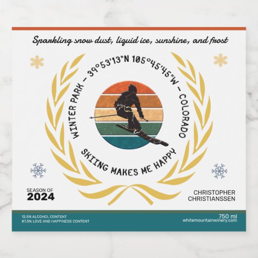 コロラド州スキーウィンターパーク – マンスキーヤー,ブラック文字 スパークリングワインラベル (シングルラベル)