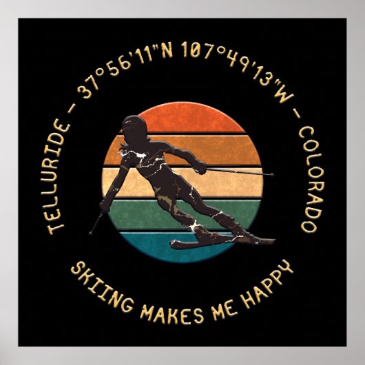 コロラド州スキーテルライド – ウィメンスキーヤー,イエロー文字 ポスター (正面)
