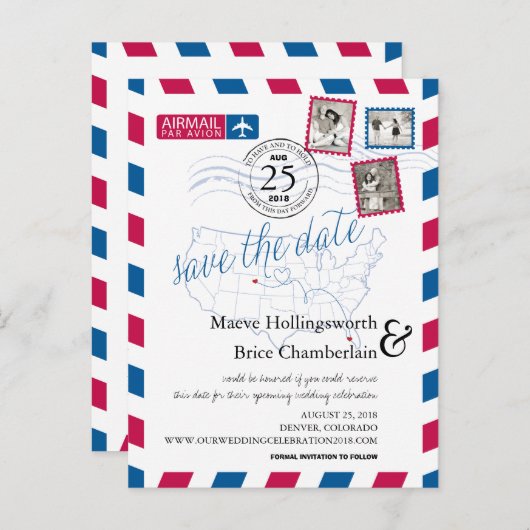 コロラド州フロリダロケーションエアメール日付を保存 案内ポストカード (正面/裏面)