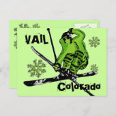 コロラド州ベイルのネオングリーンのテーマのスキーヤーのポストカード ポストカード (正面/裏面)