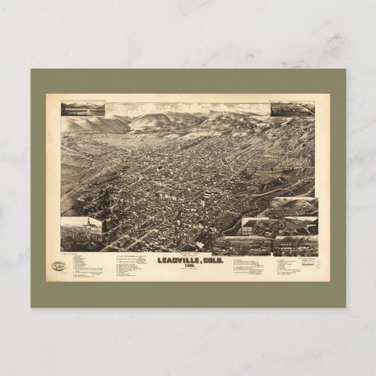 コロラド州リードビルを上空から見た図(1882) ポストカード (正面)