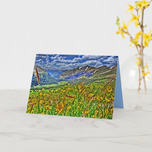 コロラド州山の景色の挨拶状 カード (黄色い花)