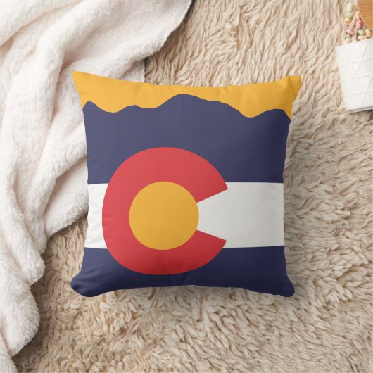 コロラド州山及び旗の枕 クッション (ブランケット)
