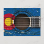コロラド州旗とオールドアコースティックギター ポストカード (正面)