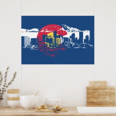 コロラド州旗とデンバースカイラインとロッキー ポスター (キッチン)