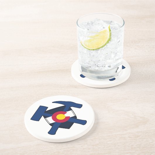 コロラド州旗と地質学者のロックハンマーロゴ コースター (側面)