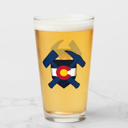 コロラド州旗と地質学者のロックハンマー タンブラーグラス (ドリンク正面)