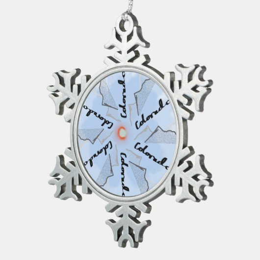 コロラド州旗と山 スノーフレークピューターオーナメント (右)