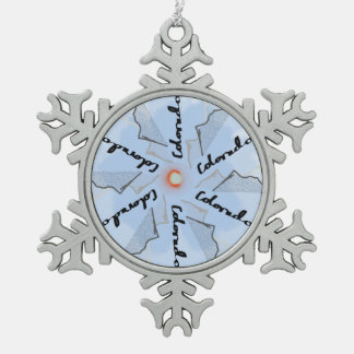 コロラド州旗と山 スノーフレークピューターオーナメント