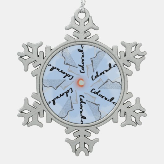 コロラド州旗と山 スノーフレークピューターオーナメント (正面)