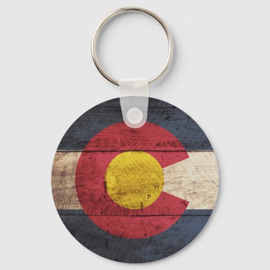 コロラド州旗オンオールド・ウッド・グレイン キーホルダー (正面)