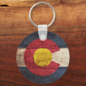 コロラド州旗オンオールド・ウッド・グレイン キーホルダー (正面)