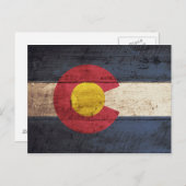 コロラド州旗オンオールド・ウッド・グレイン ポストカード (正面/裏面)