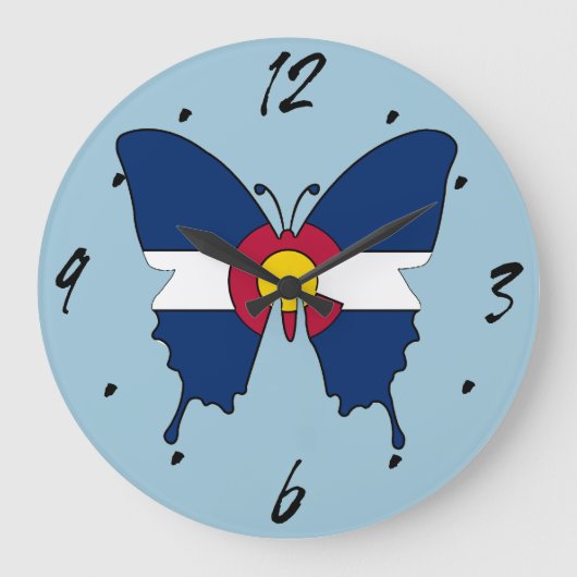 コロラド州旗バタフライウォールクロック ラージ壁時計 (正面)