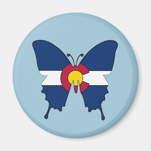 コロラド州旗バタフライラウンドマグネット マグネット (正面)