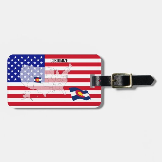 コロラド州米国の州の旗の地図の荷物のラベル ラゲッジタグ (正面横)