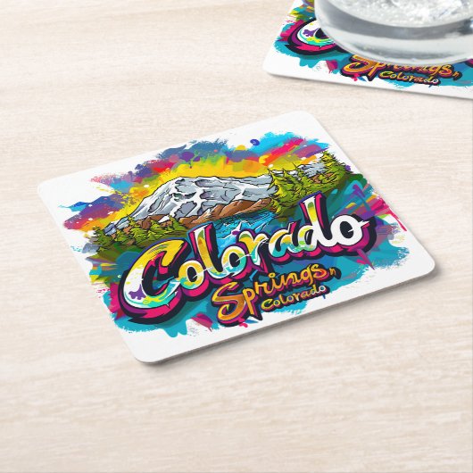 コロラド春ズコロラドパイクピークマウンテン スクエアペーパーコースター (アングル)