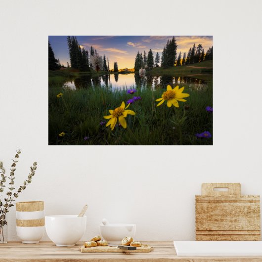 コロラド池の上の穏やかな日の出 ポスター (キッチン)