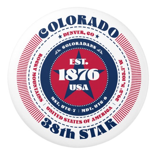 コロラド米州赤白青タイポグラフィ セラミックノブ (正面)