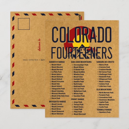 コロラド14ers Fourteersヴィンテージマウンテンクライム ポストカード (正面/裏面)