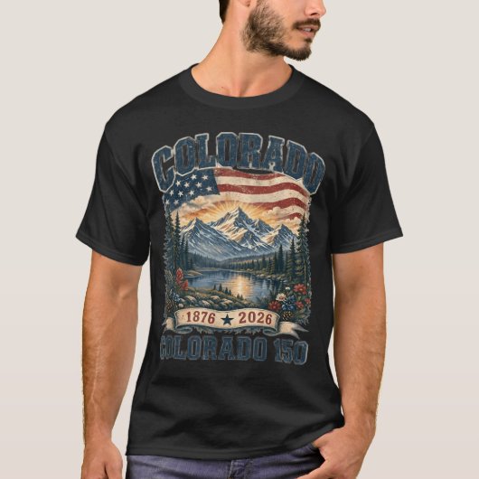 コロラド マウンテン 150 周年 アメリカ国旗 4th Of Tシャツ (正面)
