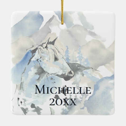 コロラパーソナライズされたドホースnマウンテンズクリスマス セラミックオーナメント (裏面)