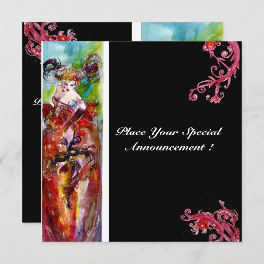 コロンバイン、マーディ・グラ、スイート16マスカレードパーティー 招待状 (正面/裏面)