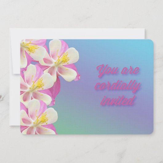 コロンバイン 花 ピンク＆ホワイト 誕生日 招待状 (正面)