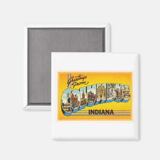 コロンバスインディアナIN古いヴィンテージ旅行お土産 マグネット (正面/裏面)