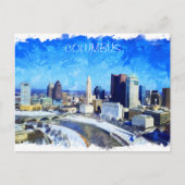 コロンバスオハイオシティウォーターカラーイラストレーション ポストカード (正面)