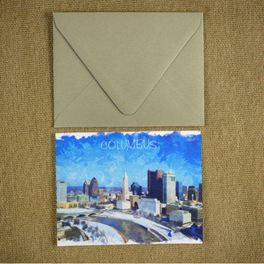 コロンバスオハイオシティウォーターカラーイラストレーション ポストカード