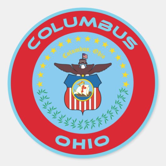 コロンバスオハイオ州旗シール ラウンドシール (正面)