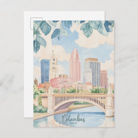 コロンバスオハイオ絵を描グアッシュイラストレーション旅行 ポストカード (正面/裏面)