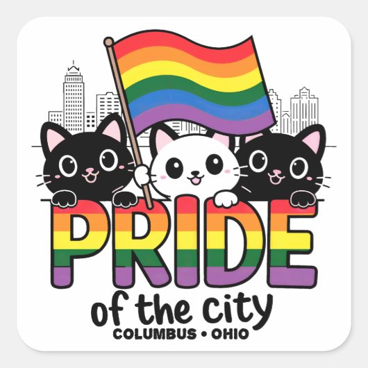 コロンバスシティプライドオハイオUSAレインボー国旗 スクエアシール (正面)