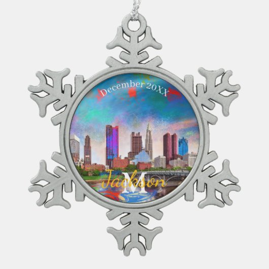 コロンバススノーフレークペーターのクリスマスオーナメント スノーフレークピューターオーナメント (正面)